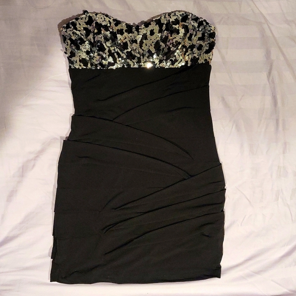 City Triangles Strapless Black Sequin Dress